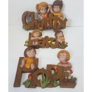 VINTAGE BURWOOD Products Wall Plaques Hanging Decor Lot Of 3 FAITH HOPE CHARITY